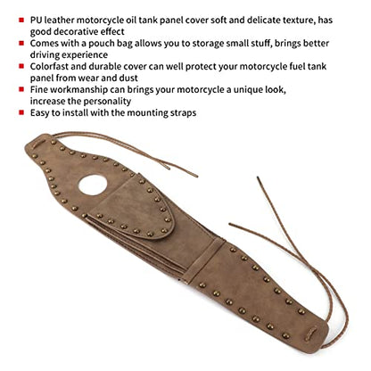 HERCHR Fuel Tank Panel Cover Bag, Motorcycle Gas Tank Pouch Bag PU Leather Pad Motorcycle Oil Fuel Tank Cover for XL 883 1200 48(Bronze Rivet Edge) - color: Bronze Rivet Edge