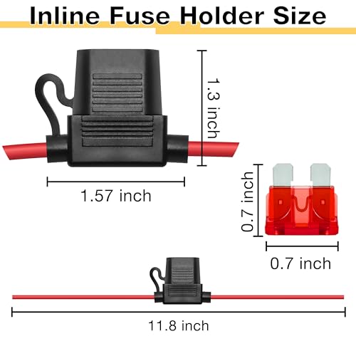 ecocstm 2 PCS Inline Fuse Holders 12V, 18 AWG Car Gauge Inline Fuses, Waterproof Fuse Holder with 10A ATC/ATO Standard Blade Fuses for Automotive, Marine, Golf Cart Lighting, Electrical Circuits - size: 2 PCS 18AWG
