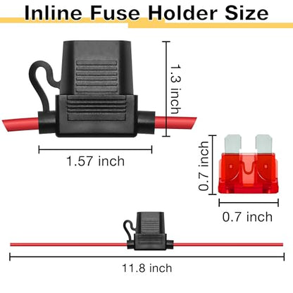 ecocstm 2 PCS Inline Fuse Holders 12V, 18 AWG Car Gauge Inline Fuses, Waterproof Fuse Holder with 10A ATC/ATO Standard Blade Fuses for Automotive, Marine, Golf Cart Lighting, Electrical Circuits - size: 2 PCS 18AWG