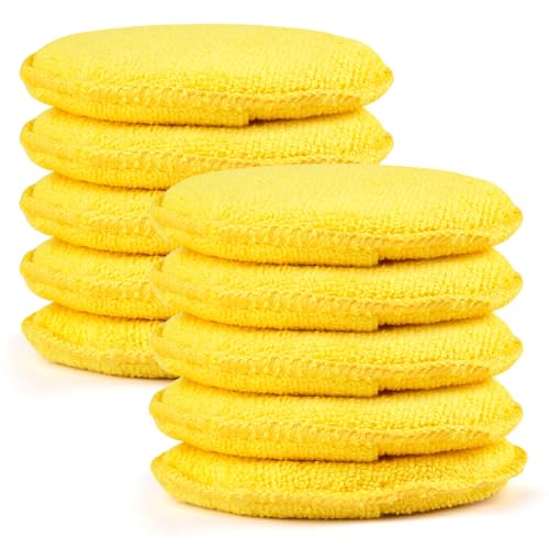 10 Pack Wax Applicator Pads, Microfiber Applicator Pad with Finger Pocket, Foam Car Wax Applicator Pad for Car Cleaning and Polishing (Yellow) - color: Yellow