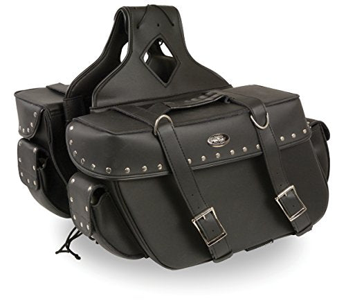 Milwaukee Leather Black Large Zip-Off PVC Throw Over Riveted or Plain Large Motorcycle Saddle Bag (SH574ZB) - style: Sh574zb