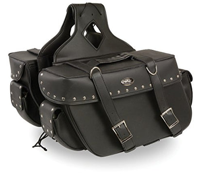 Milwaukee Leather Black Large Zip-Off PVC Throw Over Riveted or Plain Large Motorcycle Saddle Bag (SH574ZB) - style: Sh574zb