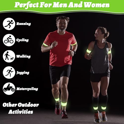 6Pcs Reflective Arm Bands for Night Walking with Storage Bag, Elastic Reflective Arm Band and Ankle Band for Runners, Adjustable Neon Reflectives Strap Bracelets for Running Walking Cycling