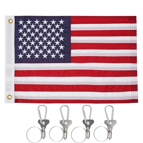 SYII American Boat Flag Pole Clip Kit, with 4 Flag Pole Clip American Flag for Boat, Embroidered Heavy Duty Nylon American Flag 12x18 Inch, Outdoor Banner for Pontoon, Yachts, Boating Accessories - color: 12x18" American Boat Flag Pole Clip Kit