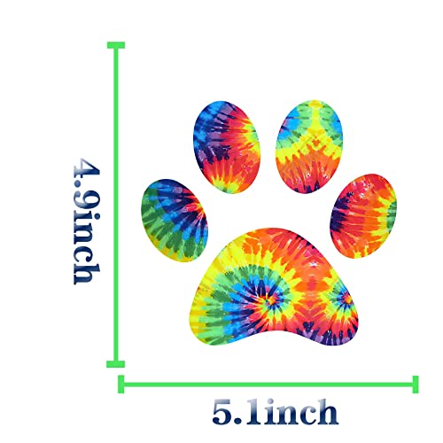 2 Pack 5.1" Rainbow Tie Dye Cat Dog Pawprint, Reflective Vinyl Car Decals Stickers Van Trucks Women Men Motorcycle Laptop Decals Skateboard Bike Bumper Window - color: Paw-2
