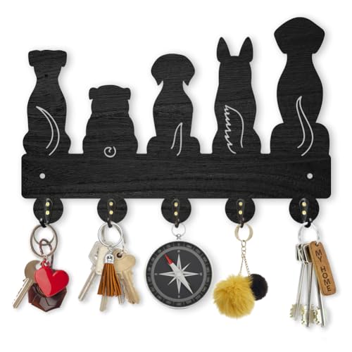 MAYJOYDIY Dog Coat Rack Wall Mount 11.87.9inch 5 Style Key Holder for Wall Decorative Wood Black Key Rack Hanger Organizer 5 Alloy Hooks for Leash Wall Art Decor Dog Lover Gift - color: Dog