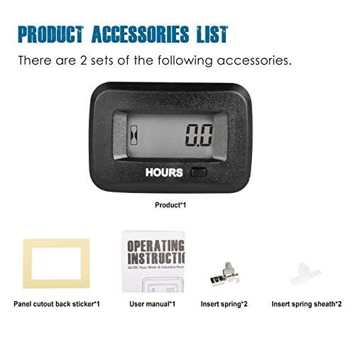 2 Pieces Runleader LCD Digital Hour Meter,AC/DC 5V to 277V,Maintenance Reminder for Zero Turn Lawn Mower Tractor Generator Golf cart Scrubber Marine ATV Motor Compressor and Gas Powered Device