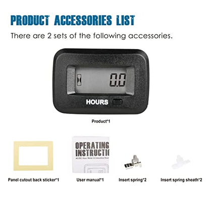2 Pieces Runleader LCD Digital Hour Meter,AC/DC 5V to 277V,Maintenance Reminder for Zero Turn Lawn Mower Tractor Generator Golf cart Scrubber Marine ATV Motor Compressor and Gas Powered Device