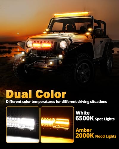 Auxbeam 6 Modes Amber White Series, 30 Inch 180W LED Light Bar Dual Color Flash Strobe Light, Spot Flood Combo Emergency Off-Road Lighting, for Trucks, Jeeps, ATV, UTV, SUV, Cars, Boats - color: 30"