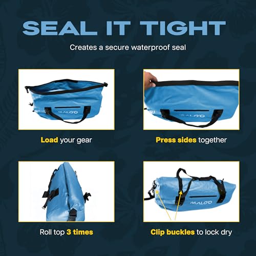 Malo’o Waterproof Dry Duffel, Heavy-Duty Roll Top Waterproof Gear Bag with Shoulder Strap & Molle Loops, Marine Duffel for Kayaking, Boating, Camping, Beach & Travel, Blue, 40L - color: Blue, size: 40L
