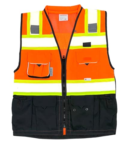 (C Vest For Mens Black Series Safety Vest With Zipper and Utility Pockets Premium Black Series Surveyors Vest (Medium, Orange/Black) - color: Orange/Black, size: Medium