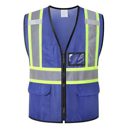 Reflective Safety Vest for Men Women Hi Vis Vest with Pockets High Visibility Vest Mesh Construction Vests Meets ANSI/ISEA Standards (Blue-33, Small) - color: Blue-33, size: Small
