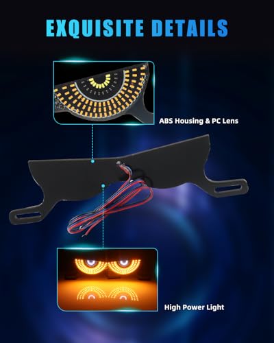 LED Eyes Light, 12V Motorcycle License Plate Screw Light, Amber & White (Semi-Circular) Flashing Demon Eye LED Decoration Accessories for Electric Bikes, Motorcycles, Tricycles, Scooters