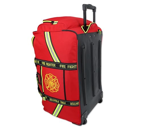 Lightning X Premium Rolling Firefighter Turnout Bunker Gear Bag w/Wheels, Retractable Handle, Fully Molded 3 Colors - color: Red
