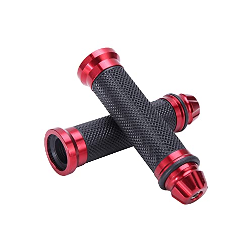 DREAMIZER Motorcycle Handlebar Grips 7/8-22mm Handle Grip Universal CNC Handlebar Cap for CBR CB GSXR 600 650 1000 R6 Ninja ZX H2 - Red - color: Red