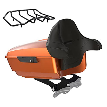 Advanblack King Tour Trunk Pack, Black Mount Bracket & Top Luggage Rack Fit for 2009-Later Harley Touring, Road Glide, Street Glide Special, Road King, Electra Glide (Amber Whiskey) - color: Amber Whiskey