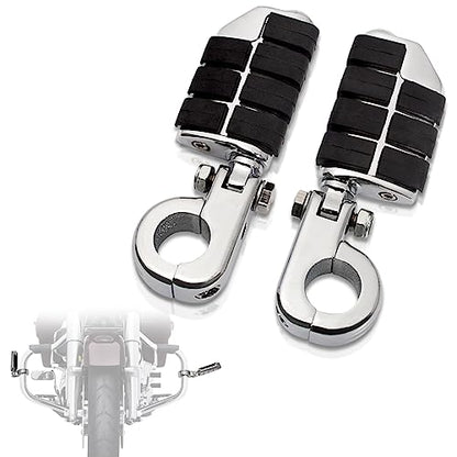 FOVPLUE 1.25" Highway Footpegs, Adjustable Footrest w/Mounting P-Clamps for Harley Touring Softail Dyna Sportster Honda Kawasaki Suzuki Yamaha Indian Victory with 1-1/4" Engine Guard/Tubing, Chrome#3 - color: CHROME P-CLAMPS