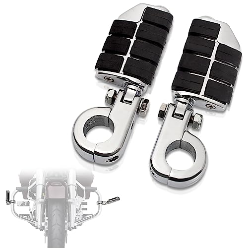 FOVPLUE 1.25" Highway Footpegs, Adjustable Footrest w/Mounting P-Clamps for Harley Touring Softail Dyna Sportster Honda Kawasaki Suzuki Yamaha Indian Victory with 1-1/4" Engine Guard/Tubing, Chrome#3 - color: CHROME P-CLAMPS