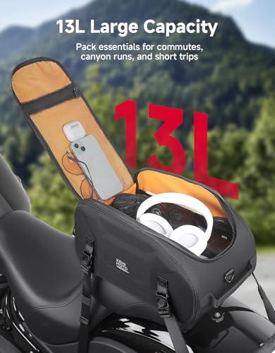 KEMIMOTO Motorcycle Tail Bag, 13L Large Waterproof Motorcycle Seat Bag for Rear Rack, Versatile Storage Saddle Bag with Shoulder Strap and Rain Cover for Commutes and Short Trips