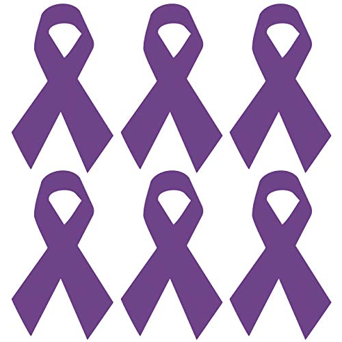 CUSHYSTORE Pancreatic Stomach Ribbon Cancer Awareness Leiomyosarcoma Testicuclar Cystic Fibrosis Support Caregiver's Month Reflective Decal Sticker for Helmet Car Laptop 3x5 cm (Purple), 6 Pack - color: Purple