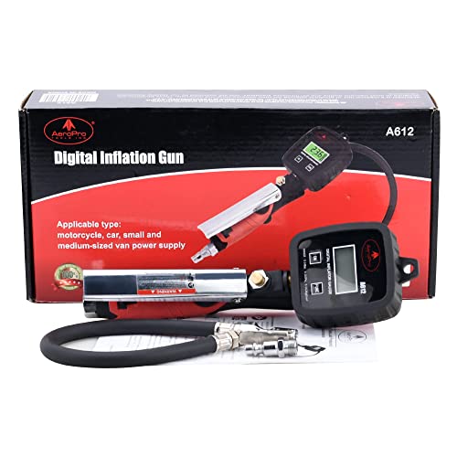 AEROPRO Tools Digital Tire Inflator with Pressure Gauge, 203 PSI Air Chuck and Compressor Accessories Heavy Duty with Rubber Hose and Quick Connect Coupler with Display Resolution