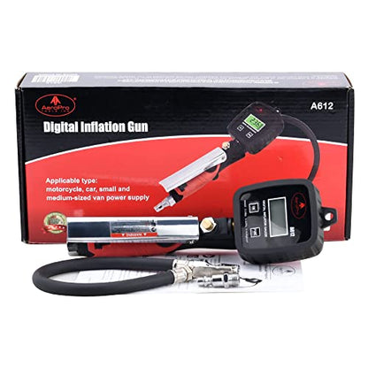 AEROPRO Tools Digital Tire Inflator with Pressure Gauge, 203 PSI Air Chuck and Compressor Accessories Heavy Duty with Rubber Hose and Quick Connect Coupler with Display Resolution