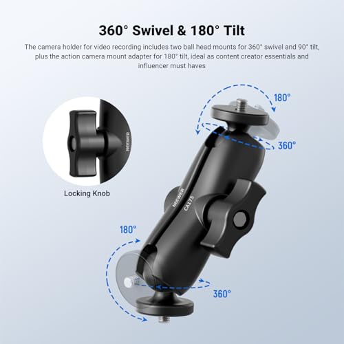 NEEWER Motorcycle Bicycle Handlebar Clamp Holder Magnetic Car Mount Accessories Kit Compatible with Insta360 X5 X4 X3 GoPro DJI AKASO Action Cameras, 360° Ball Heads for POV Video Recording, CA175 - style: CA175