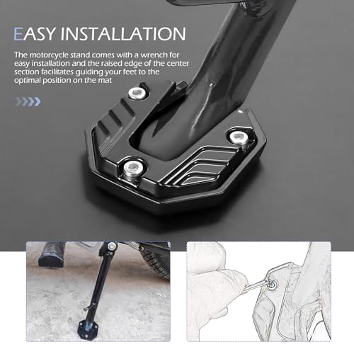 Motorcycle Kickstand Pad, Aluminum Alloy Side Stand Extension Plate, Anti-Sink Support Accessory, Universal Kickstand Foot Pad for Most Motorcycles (Black)