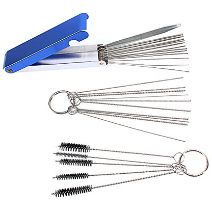 26 Cleaning Wires Set 20 Needles 24 Nylon Tube 10 Brushes Tool for Welder Carbon Dirt Jet Cleaner Nozzles Gas Orifice Engine Carburetor Carb Chainsaw Sprinkler Shower Head ATV Motorcycle Bike