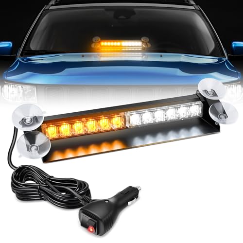 Nilight 12LED Traffic Advisor Strobe Light Bar Amber White Emergency Warning Hazard Safety Dash Front/Rear Windshield Flashing Lights for Cars Trucks Police Firefighter Plow Construction Vehicles - color: Amber White, size: 12LED