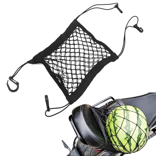 Upgrade Motorcycle Cargo Net for Helmet Storage, 10"×12" High Elastic Double Layer Bungee Net with 4 Strong Hooks, Luggage Rack Organizer for Bikes, Electric Bikes, Scooters, Motorcycles