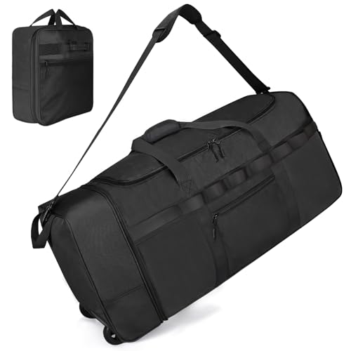 Rolling Duffle Bag with Wheels, 85L Expandable Rolling Duffel Bag for Travelling, Extra Large Foldable Carry on Travel Duffle Bag for Men - color: Black