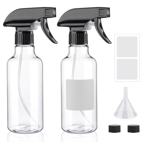 Plastic Spray Bottles 12oz 2 Pack Adjustable Mist/Stream Spraying Heavy Duty Square Water Spray Bottles for Hair, Cleaning Solutions, Plants, Cooking，BBQ，Essential Oils (BlackClear) - color: BlackClear