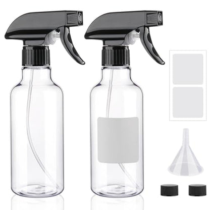 Plastic Spray Bottles 12oz 2 Pack Adjustable Mist/Stream Spraying Heavy Duty Square Water Spray Bottles for Hair, Cleaning Solutions, Plants, Cooking，BBQ，Essential Oils (BlackClear) - color: BlackClear