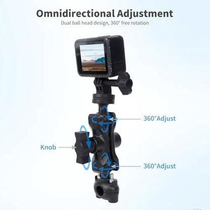 Bike Motorcycle Camera Mount Bundle Kit, 1/4" Screw & Tripod Mount Adapter, 360°Rotating Ball Head Base - Super Clamp Mounting for Most Action Camera, Rearview Mirror(0.35"-0.47") 75015 - style: D9MM-12MM mount