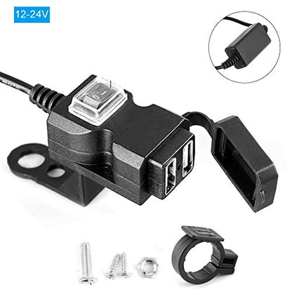 Motorbike Phone Mount, USB Port for Motorcycles, 12V Dual USB Port Motorcycle Charger Handlebar Charger 5V 1A / 2.1A Adapter Phone Power Outlet