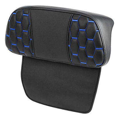 SLMOTO Motorcycle Two Up Seat Custom Driver Passenger Leather Seat w/Backrest Pad Fits For Harley Touring Road King Street Glide Electra Glide Road Glide Tri-Glide Trike 2014-2023 - color: Blue + Passenger Backrest SP