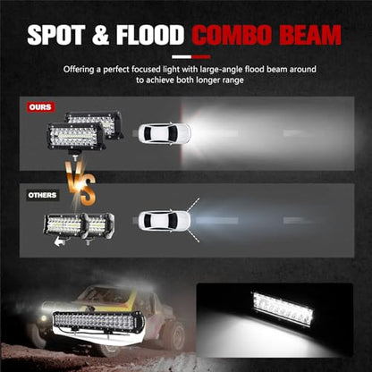 FIERYRED 2PCS 7 Inch LED Light Bar for Truck, Boat, ATV,UTV, Marine, IP68, 24000LM LED Pods Spot & Flood Combo Beam, 12V Triple Row Light Bar Off Road Driving Led Work Lights - size: 7 Inch