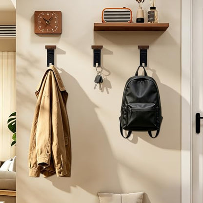 4PCS Helmet Wall Mount Motorcycle Helmet Holder Helmet Rack Wall Mount with Double Hook Beech Wood & Metal Helmet Hanger for Football Helmet Hats Coats Sportswear
