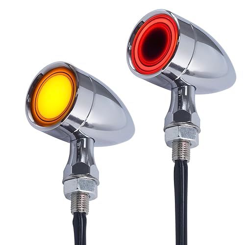Motorcycle Turn Signals LED Front Lights 2 PCS, Vintage 42 LEDs Switchback White Amber Light for Running Turn Blinkers Universal Fit Scooter Suzuki Yamaha Honda Harley Dyna Bobber-Black - color: 2 Rear Chrome