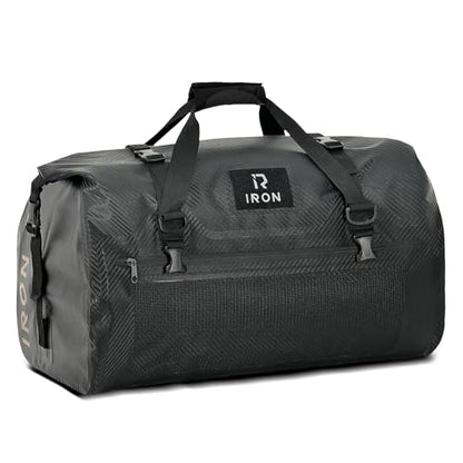 IRON JIA'S Motorcycle Dry Bag - Waterproof Duffle & Luggage Tail Bag Saddle Bags with Roll Top Closure, Shoulder Straps, Inner Pocket and Mesh Pocket (Carbon Fiber, 50L) - color: Carbon Fiber, size: 50L