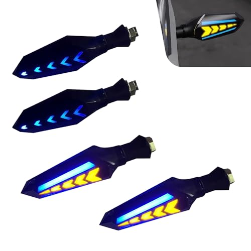 4 PCS Motorcycle Turn Signal Lights, 12V LED Arrow-shape Indicator, Dual-sided Flowing Light Effect Daytime Running Blinker, Universal Personalized Modification for Motorcycle (Blue)