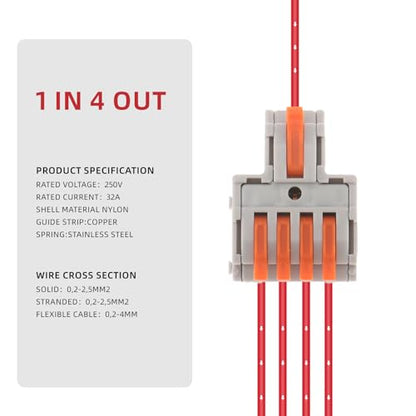 DIANN 10pcs Lever Wire Connectors 1 in 4 Out Circuit Inline Splices Electrical Wire Connector 28-12 AWG Quick Connect Splice Wire Connectors - style: 1 in 4 out