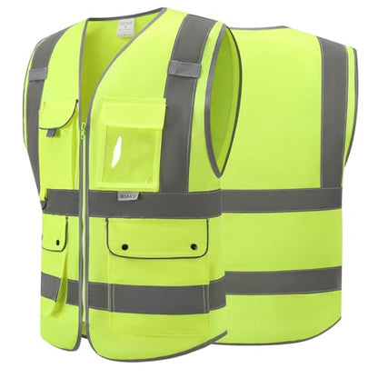 XIAKE Reflective Safety Vest for Men & Women High Visibility Class 2 Vest with Pockets Meets ANSI Standards - color: Yellow, size: 5X-Large