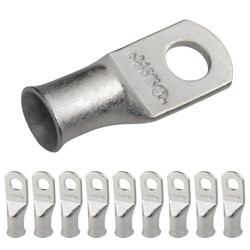 SELTERM 10pcs 1 AWG-5/16" Stud Tinned Copper Wire Lugs, Heavy Duty Cable Ends, 1 Gauge Ring Terminals, UL Battery Lugs Marine Grade Copper Eyelets Electrical Terminal Connectors - color: Tinned Copper Lugs, size: 1 Awg - 5/16" (M8) Ring