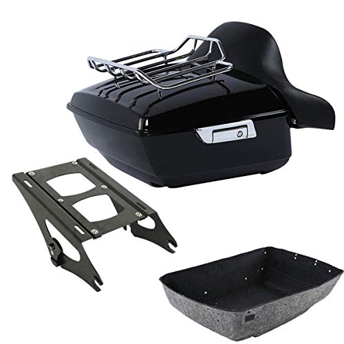 TCMT King Motorcycle Trunk Box Backrest Mounting Rack Luggage Rack Fit for Harley 2014-2025 Touring CVO Road King Road Glide Street Glide Electra Glide Pack - color: Style B Black 2 Up Rack#2