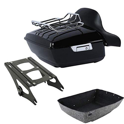 TCMT King Motorcycle Trunk Box Backrest Mounting Rack Luggage Rack Fit for Harley 2014-2025 Touring CVO Road King Road Glide Street Glide Electra Glide Pack - color: Style B Black 2 Up Rack#2