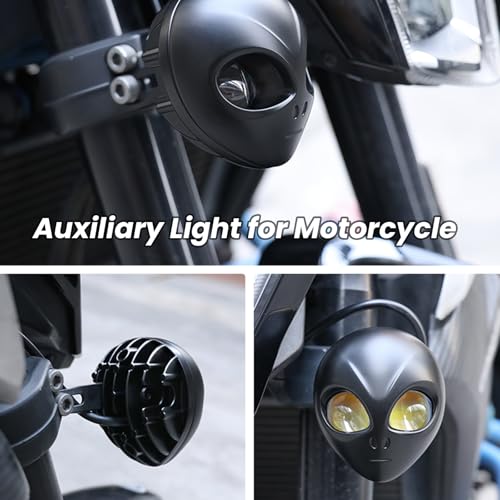 1PCS Alien-Style Motorcycle Auxiliary Lights, Motorcycle Healights Driving Light with High/Low Beam Mode, 30W DC12V-90V, ATV Led Lights, Led Spot Light for Truck ATV UTV Dirtbike Ebike - style: 1PCS High Beam-White&Low Beam-Yellow