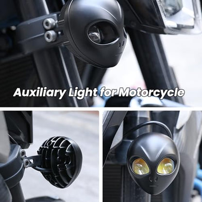 1PCS Alien-Style Motorcycle Auxiliary Lights, Motorcycle Healights Driving Light with High/Low Beam Mode, 30W DC12V-90V, ATV Led Lights, Led Spot Light for Truck ATV UTV Dirtbike Ebike - style: 1PCS High Beam-White&Low Beam-Yellow