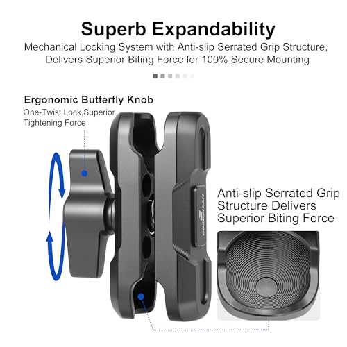 1 Inch Double Socket Arm, Aluminum Alloy Dual Ball Adapter Mount for 25mm Ball Head, Motorcycle Car Phone Action Camera Mount Extension Link